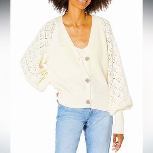 The Drop Women's Divya Pointelle Full Sleeve Cardigan Sweater, Whisper White M